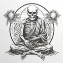 skeleton monk meditating with third eye  tattoo design idea