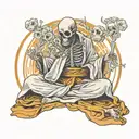 skeleton monk in cloak meditating, forward facing tattoo design idea