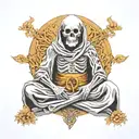 skeleton monk in cloak meditating, forward facing tattoo design idea