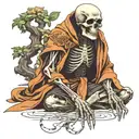 skeleton monk in cloak meditating, forward facing tattoo design idea