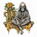 skeleton monk in cloak meditating, forward facing tattoo design idea
