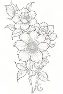 fine line flower tattoo with initials C & J white drawing tattoo design idea