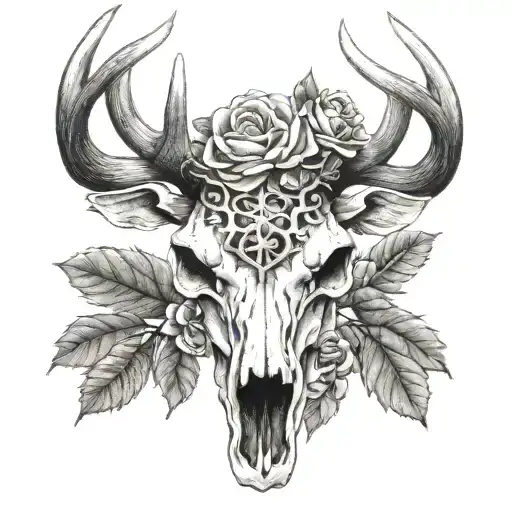Michigan with whitetail deer skull tattoo design idea
