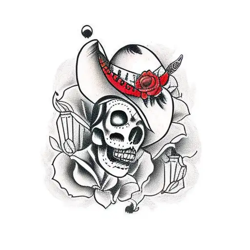 red and black mexican catrina tattoo design idea