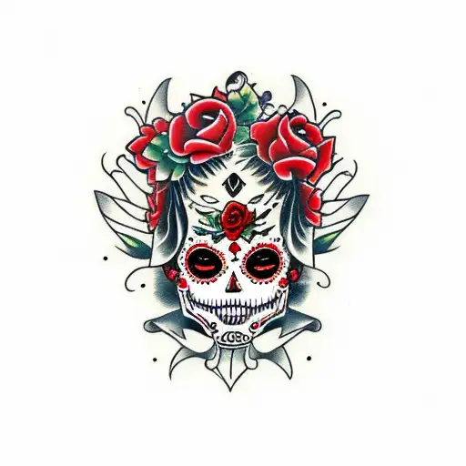 red and black mexican catrina tattoo design idea