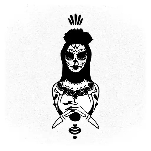 red and black mexican catrina tattoo design idea