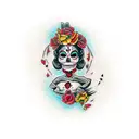 red and black mexican catrina tattoo design idea