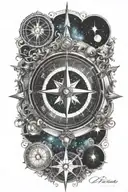 compass surrounded by galaxy filled with stars forming tattoo design idea