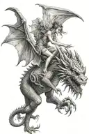 fairy holding onto dragon's back tattoo design idea
