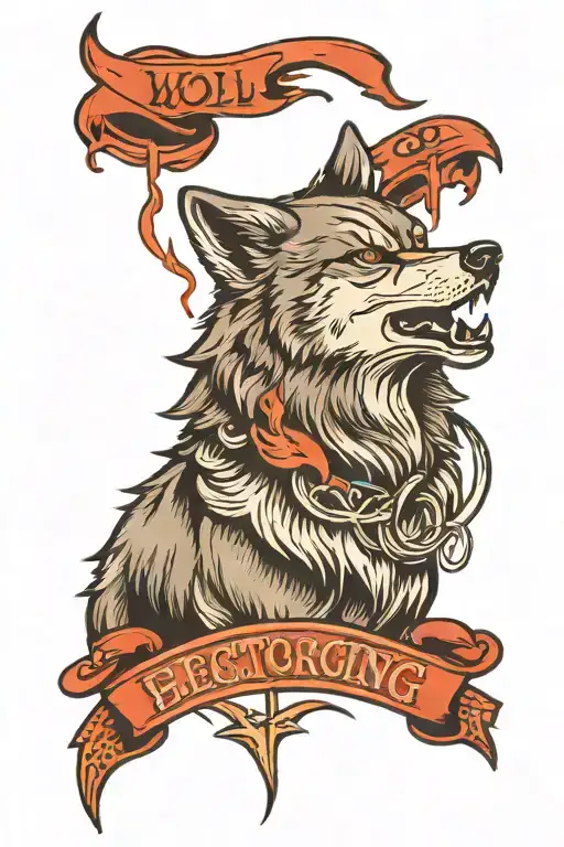 wolf growling and protecting its pack with an electrocardiogram design on its side tattoo design idea