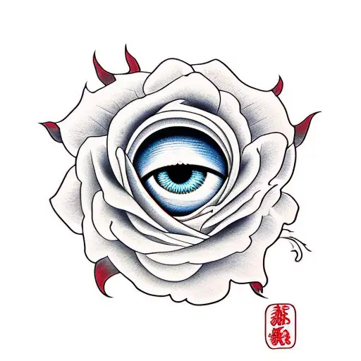 rose with real eye in its corolla, eye has sasuke mangekyou sharingan tattoo design idea