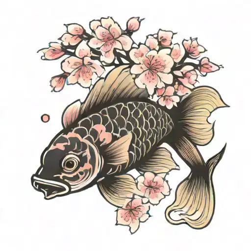 coi fish and sakura    tattoo design idea