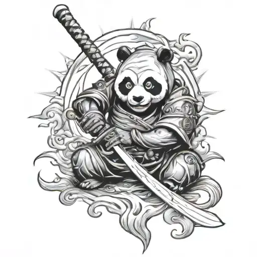 japan panda sun samurai sword karma tattoo design idea