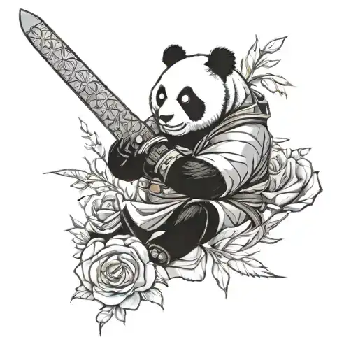 japan panda rose samurai sword tattoo design idea