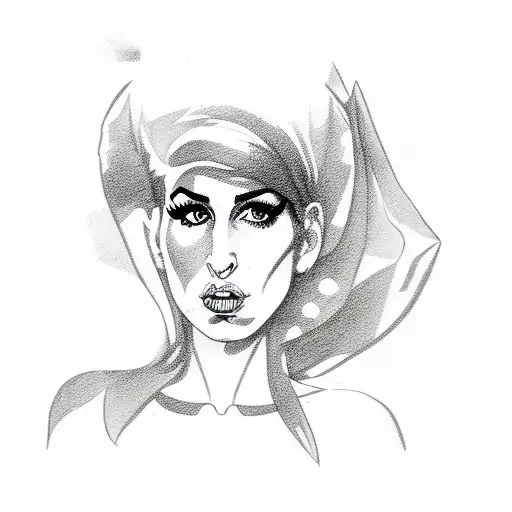 Amy winehouse with half-face sculp tattoo design idea