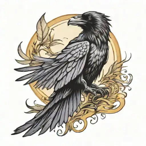 raven landing open wings tattoo design idea