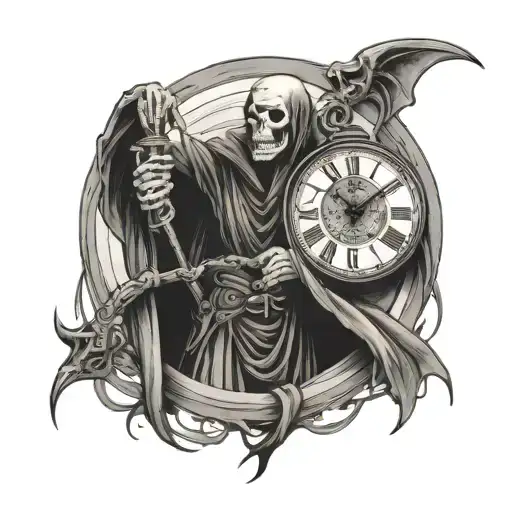 grim reaper holding clock tattoo design idea