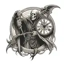 grim reaper holding clock tattoo design idea