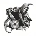 grim reaper holding clock tattoo design idea