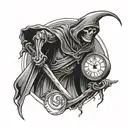grim reaper holding clock tattoo design idea