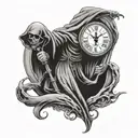 grim reaper holding clock tattoo design idea