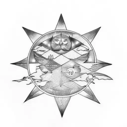 Scales of Justice with Sun and Moon tattoo design idea