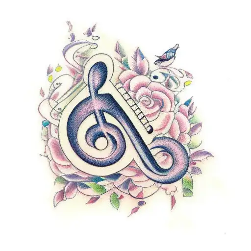 A music note tree with birds perched on the branches tattoo design idea