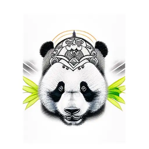 Panda face tattoo eating bamboo tattoo design idea