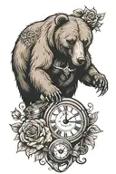bear and clock with sobriety symbol tattoo design idea