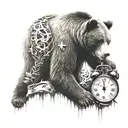 bear and clock with sobriety symbol somewhere tattoo design idea