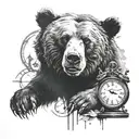 bear and clock with sobriety symbol somewhere tattoo design idea
