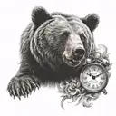 bear and clock with sobriety symbol somewhere tattoo design idea