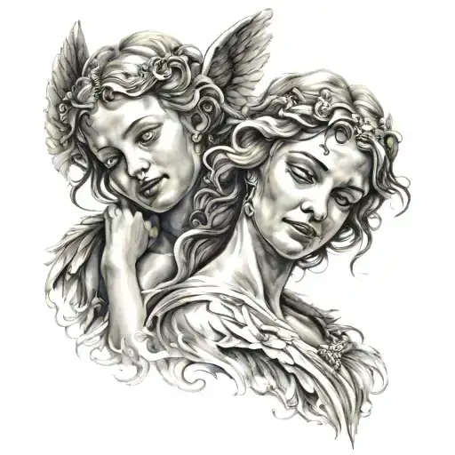 angels smiling and crying   tattoo design idea