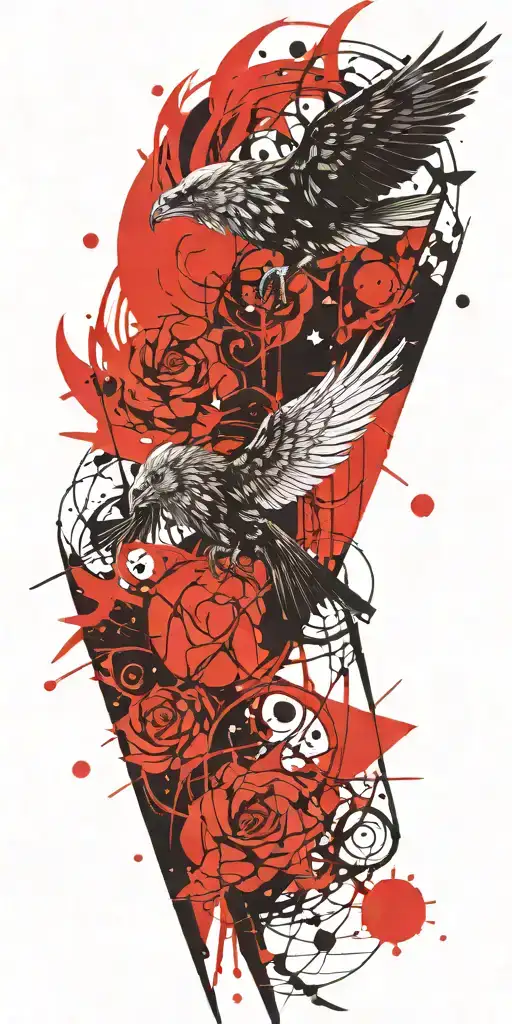 Sun, Black Sword, Black Wings, Fire tattoo design idea