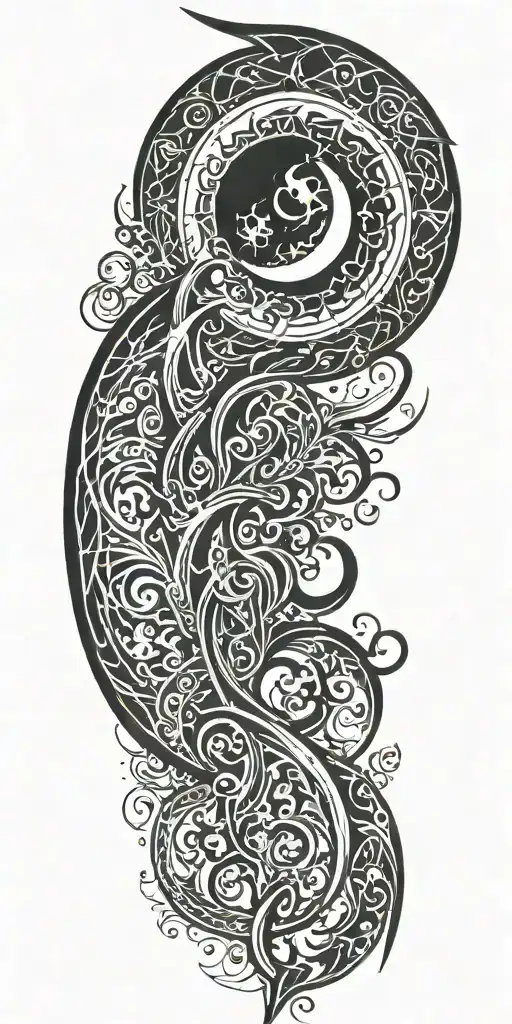 Solar eclipse, Black Sword, Black Wings, flames intertwined tattoo design idea