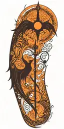 Solar eclipse, Black Sword, Black Wings, fire tattoo design idea