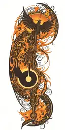 Solar eclipse, Black Sword, Black Wings, fire tattoo design idea