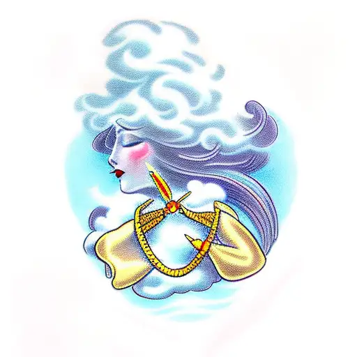 numbers 4262 but stylized to look like a cloud woman blowing wind tattoo design idea