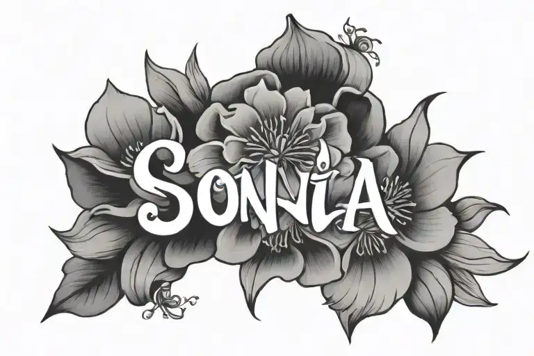 "Sonia" name tattoo flowers   tattoo design idea