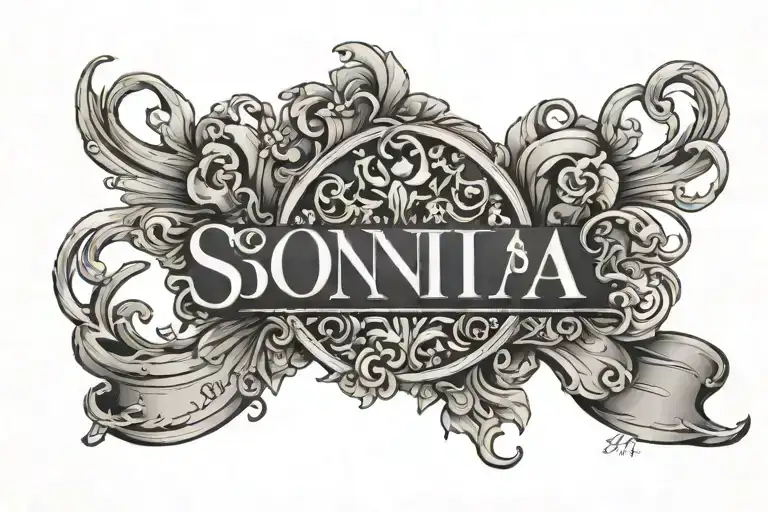 "Sonia" name tattoo with roman numeral date below  tattoo design idea