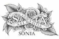 "Sonia" name tattoo flowers roman numerals below  tattoo design idea