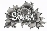 "Sonia" name tattoo flowers   tattoo design idea