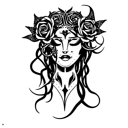 Medusa con espadas y rosas  tattoo design idea