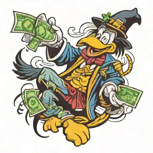 scrooge duck with money , anubis egiptian god , messi  tattoo design idea