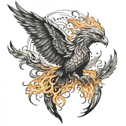phoenix rising from a base of flames spreading its wings wrapped in flames of Valyrian fire  tattoo design idea