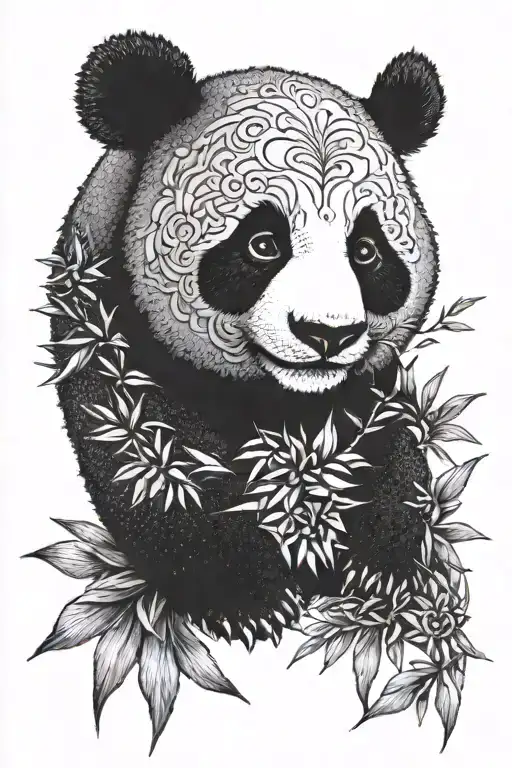 panda bamboo love tattoo design idea