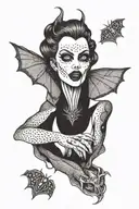 vampire lady with fangs barred tattoo design idea