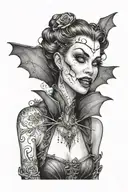 vampire lady with fangs barred tattoo design idea