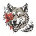 Wolf's head with bared teeth. In the background the Polish flag and mountains. tattoo design idea