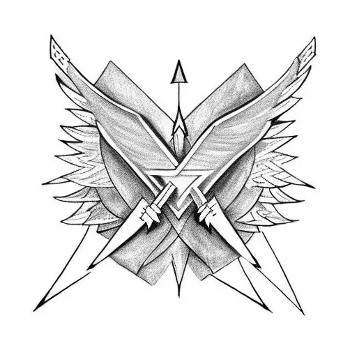 Arrow with cross and phoenix wings tattoo design idea